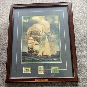 Anton Otto Fischer Framed Art Print Harbor Harmony‎ Commemorative Stamps 18x22